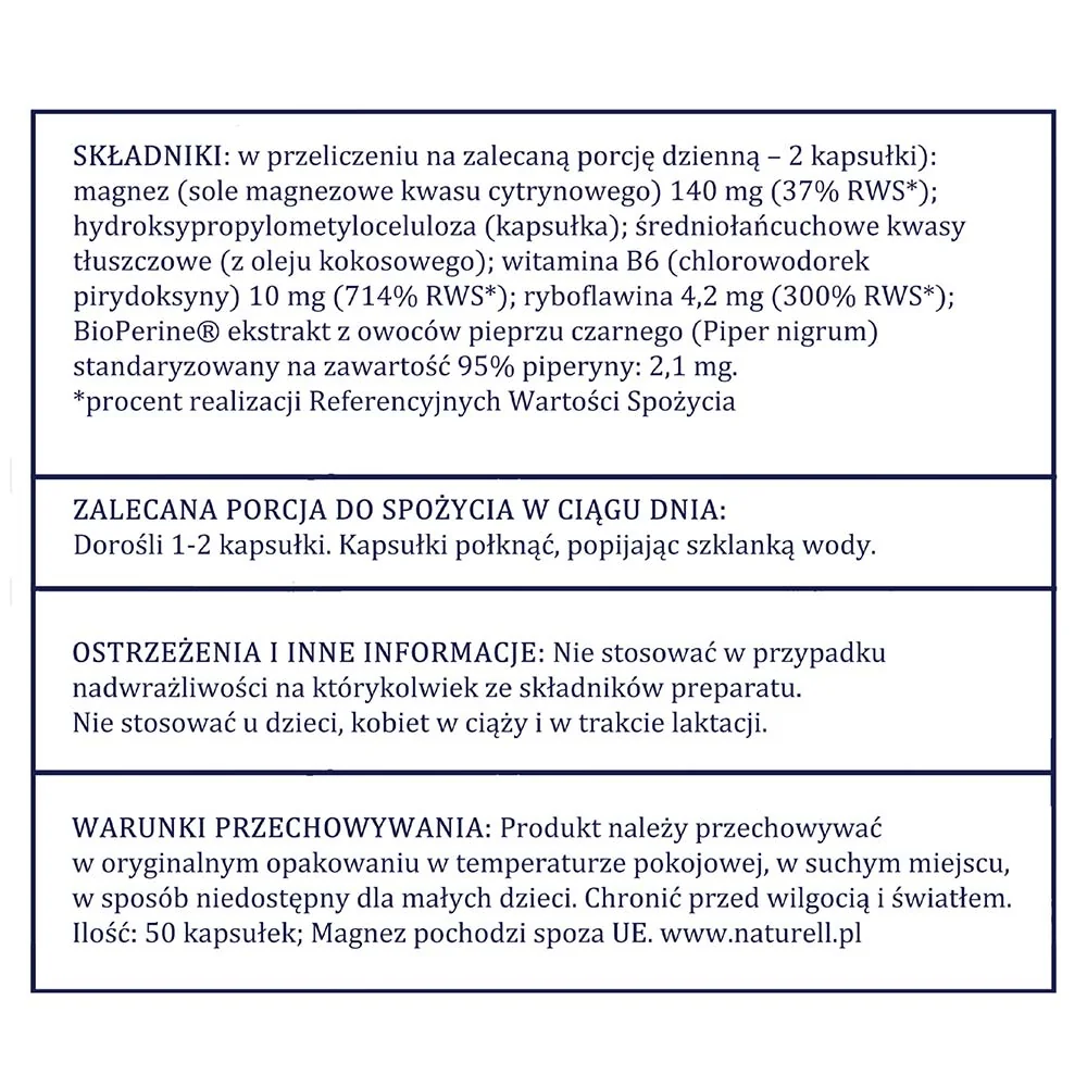 Naturell Magnez Organiczny+ 100 kapsułek