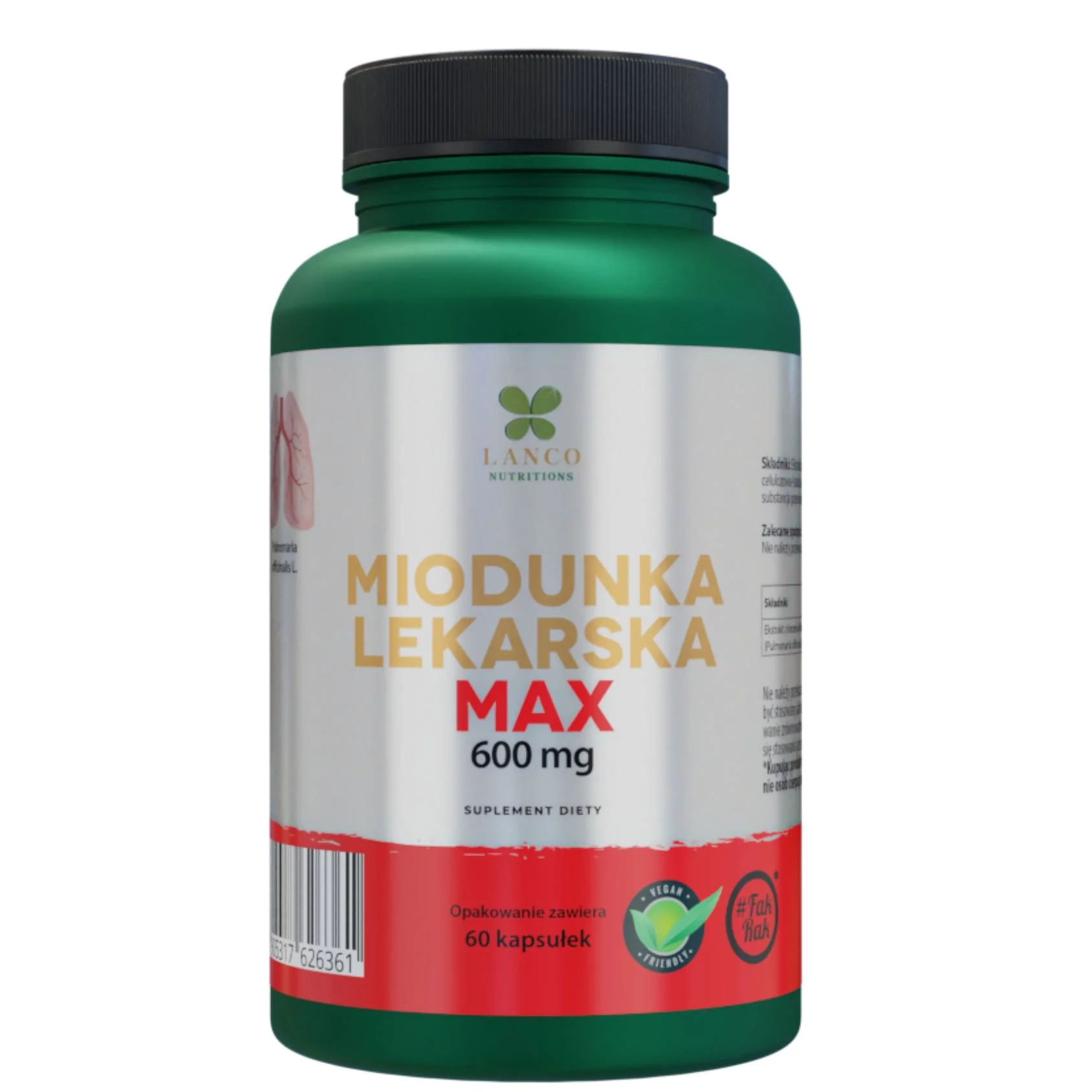 Lanco Nutrition Miodunka Lekarska Max 600mg Zdrowe płuca i oddech 60 kapsułek