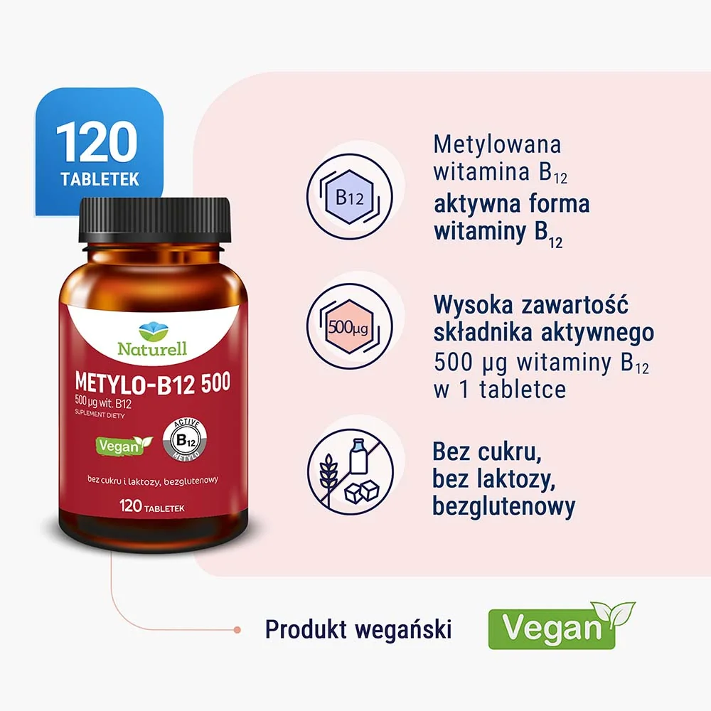 Naturell, Metylo-B12 500, 120 tabletek 