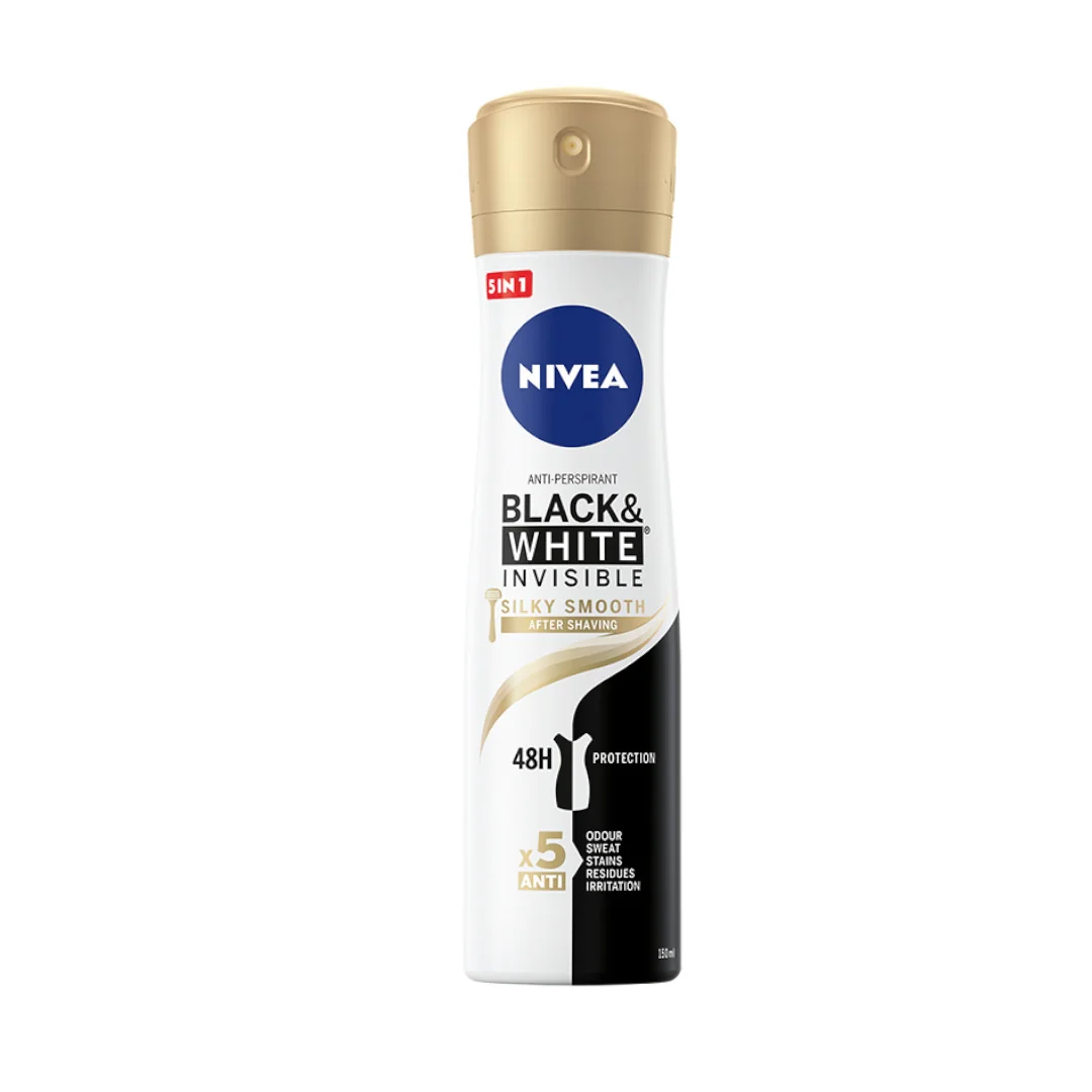 Nivea Black&White Silky Smooth, antyperspirant damski w spray'u, 150 ml