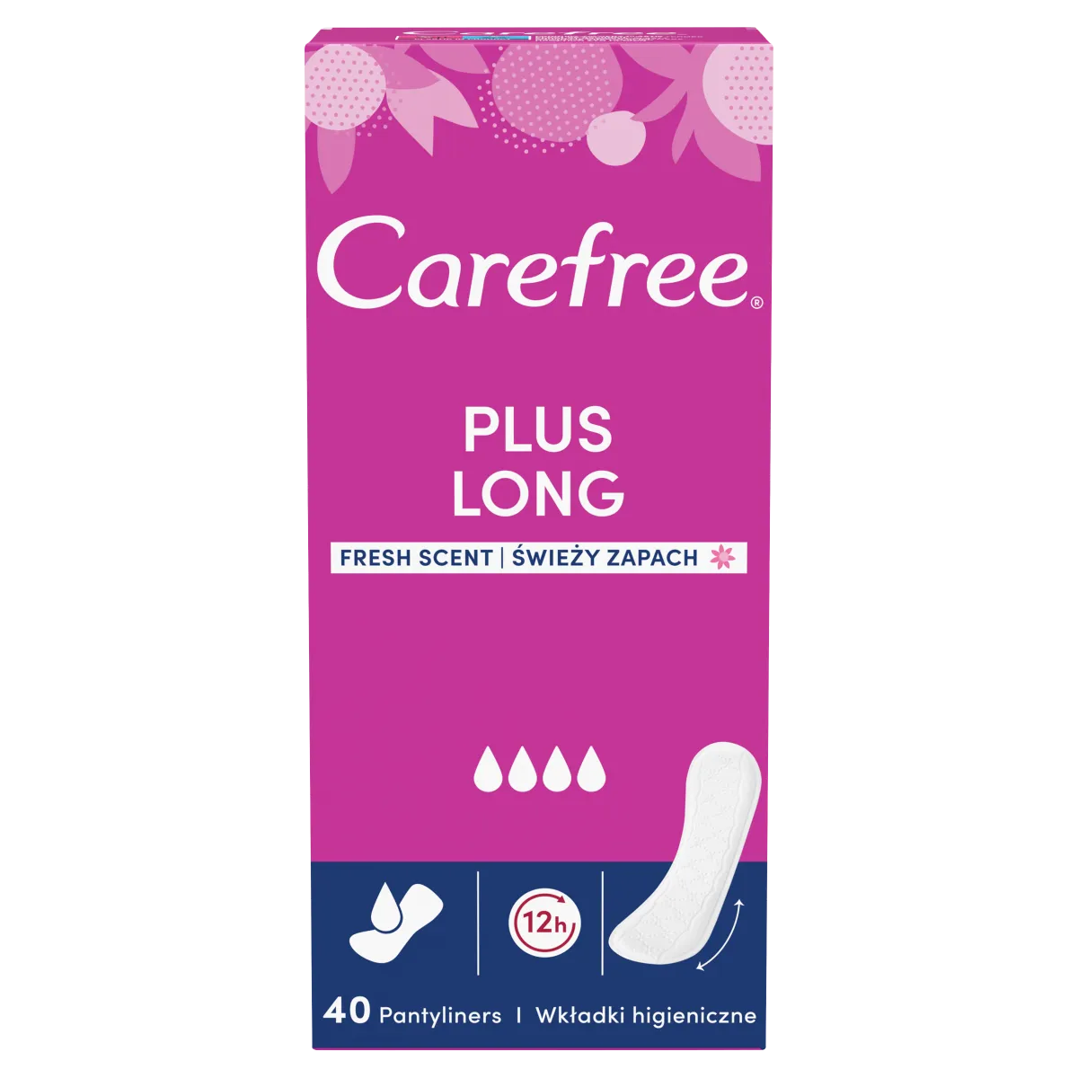 Carefree Plus Long ekstra długie wkładki higieniczne, 40 szt.