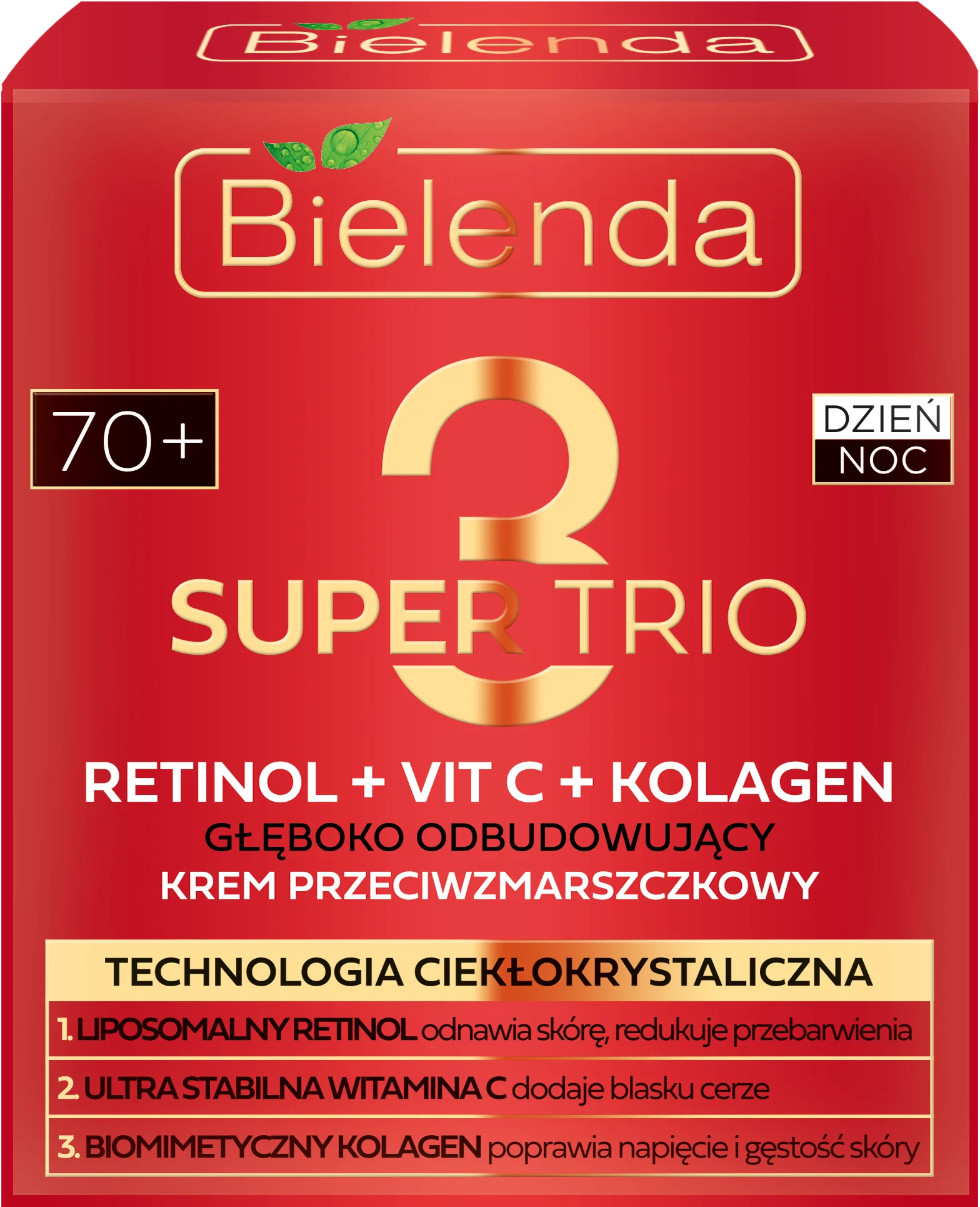 Bielenda Super Trio, głęboko odbudowujący krem przeciwzmarszczkowy na dzień i na noc 70+, 50 ml