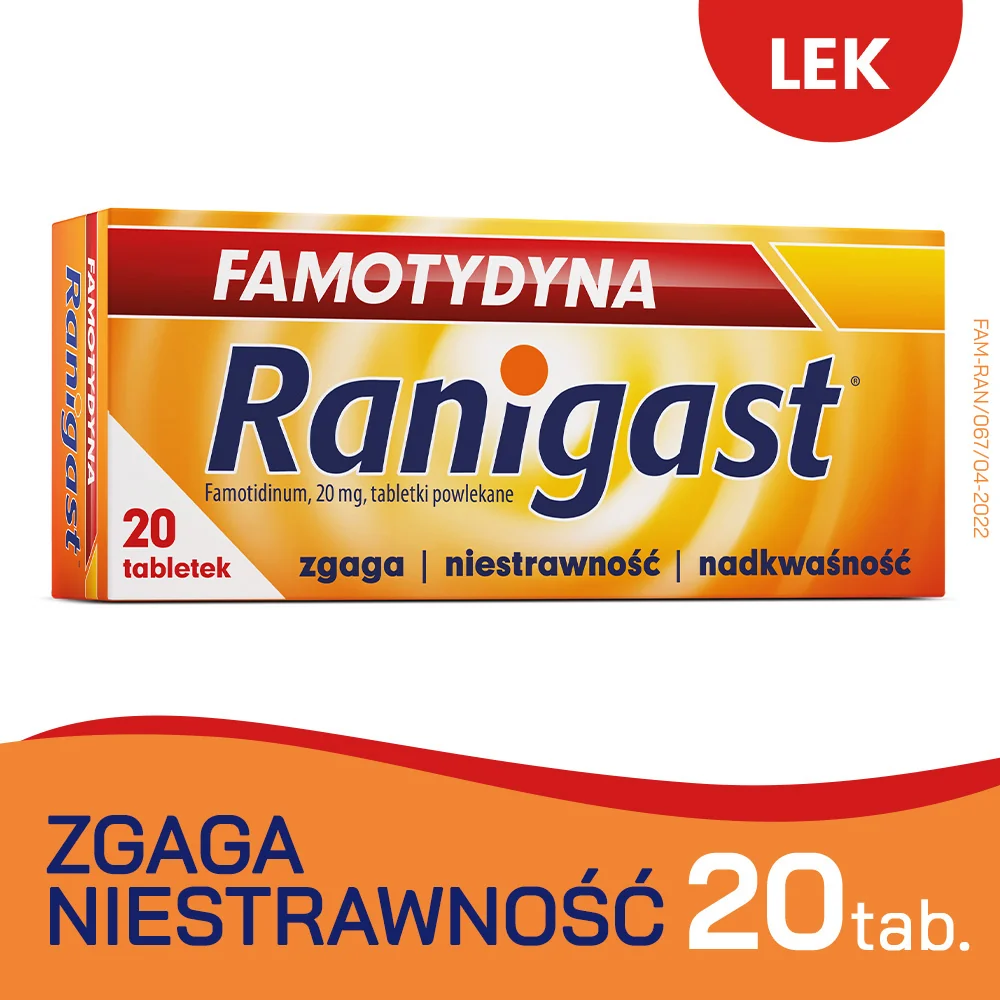 Famotydyna Ranigast, 20 mg, 20 tabletek powlekanych