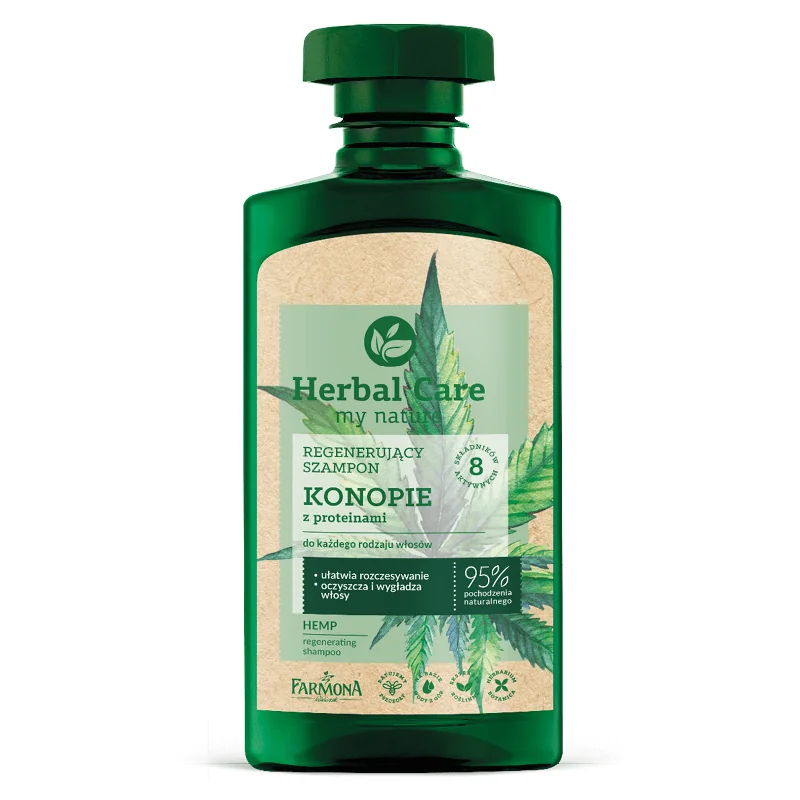 Herbal Care, regenerujący szampon do włosów osłabionych Konopie z proteinami, 330 ml