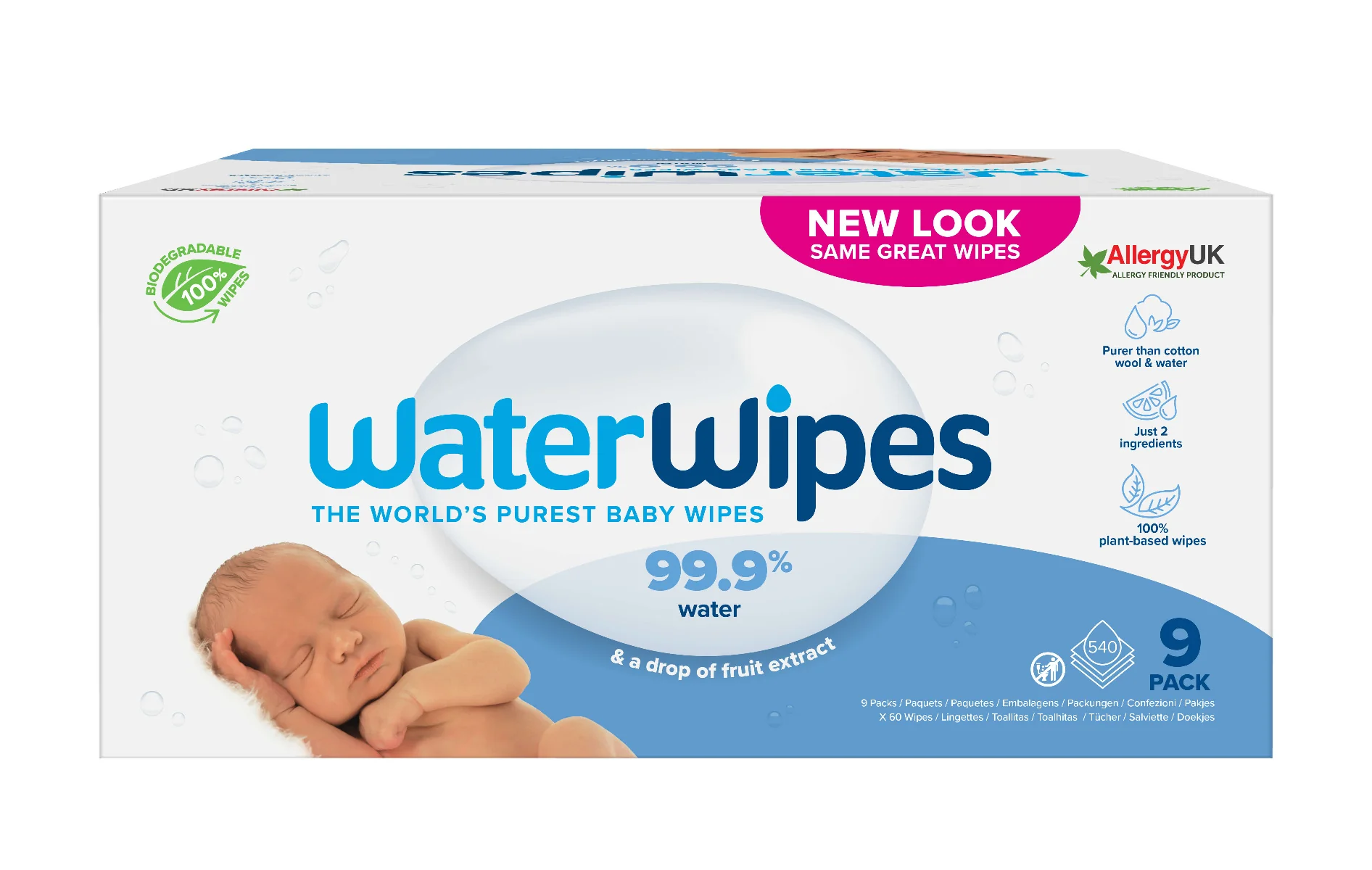 WaterWipes BIO, chusteczki nawilżane wodne, 9-pack, 9 x 60 sztuk