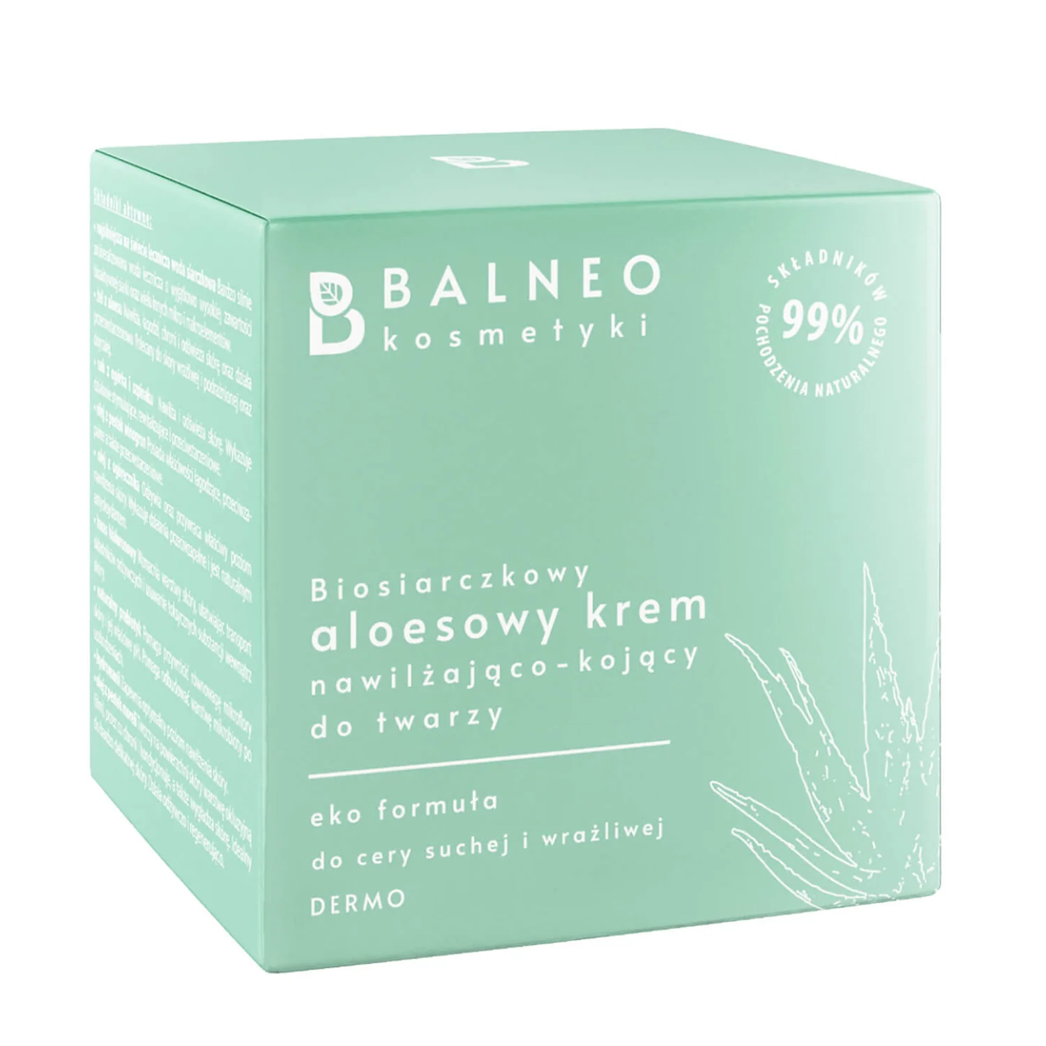 Balneokosmetyki, biosiarczkowy aloesowy krem do twarzy nawilżająco-kojący, 50 ml