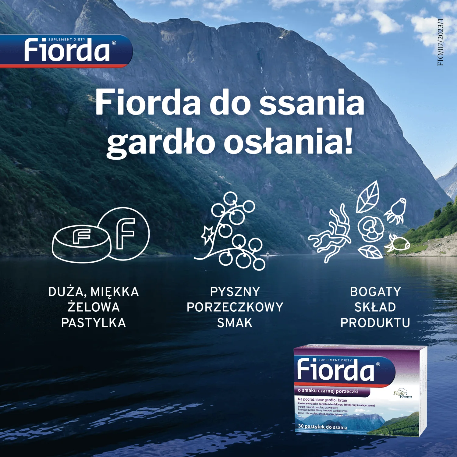 Fiorda suplement diety, smak czarna porzeczka, 30 pastylek do ssania