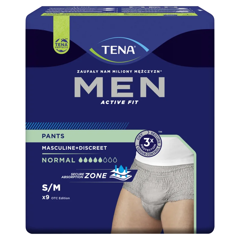 Tena Men Pants Plus Grey rozmiar S/M, bielizna chłonna, 9 sztuk