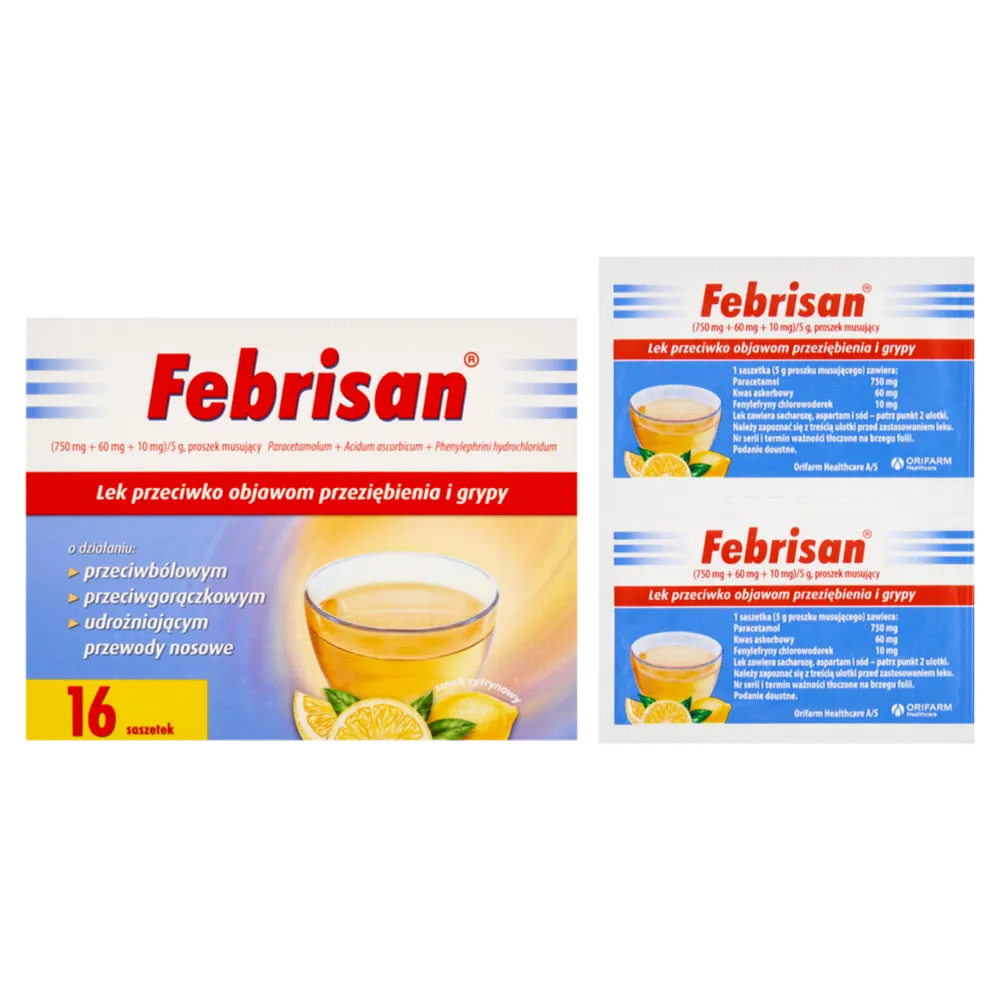 Febrisan (750 mg + 60 mg + 10 mg)/ 5 g, proszek musujący, 12 saszetek 