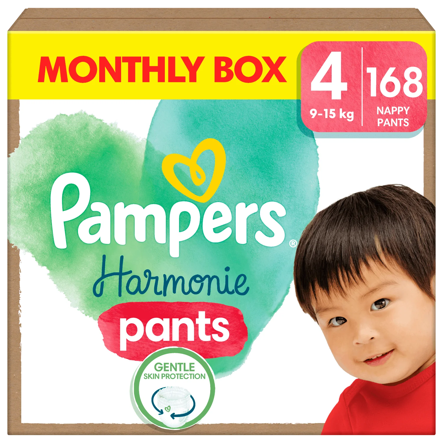 Pampers Harmonie Baby, Pieluchomajtki, rozmiar 4 (9kg-15kg), 168 sztuk