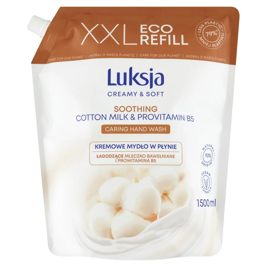 Luksja Creamy & Soft, kremowe mydło w płynie Mleczko bawełniane i Prowitamina B5, 1500 ml