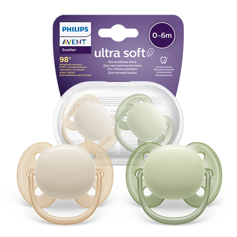 Philips Avent Ultra Soft, miękki smoczek ortodontyczny 0-6 m, SCF091/05, 2 szt.