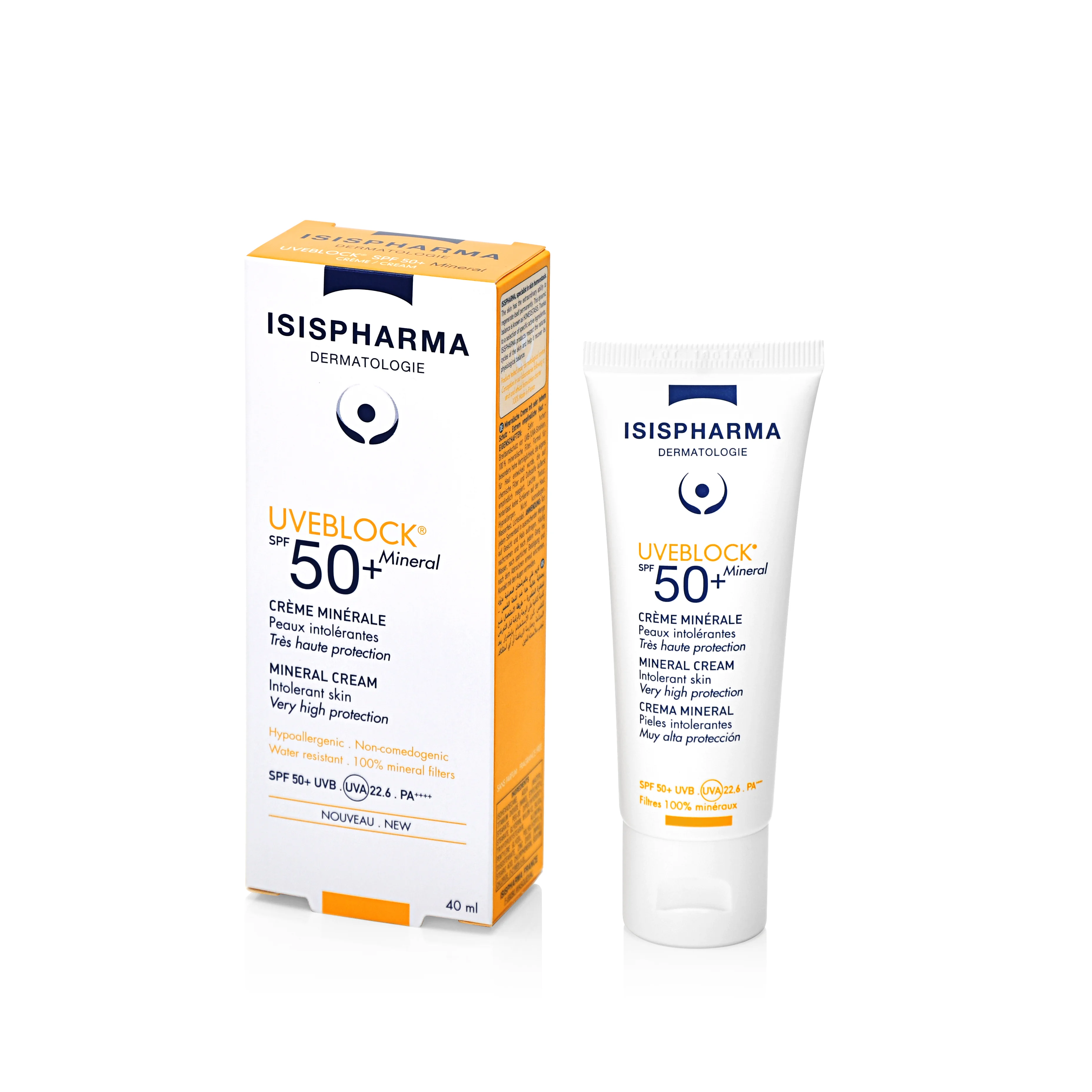 Isispharma Uveblock SPF50+ Mineral, przeciwsłoneczny krem mineralny do twarzy i ciała, 40 ml