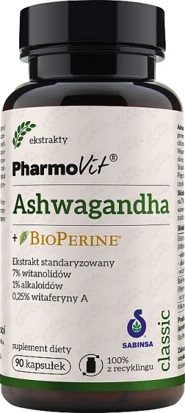 Pharmovit Ashwagandha + BioPerine, 90 kapsułek