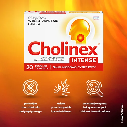 Cholinex Intense 20 pastylek twardych o smaku miodowo-cytrynowym