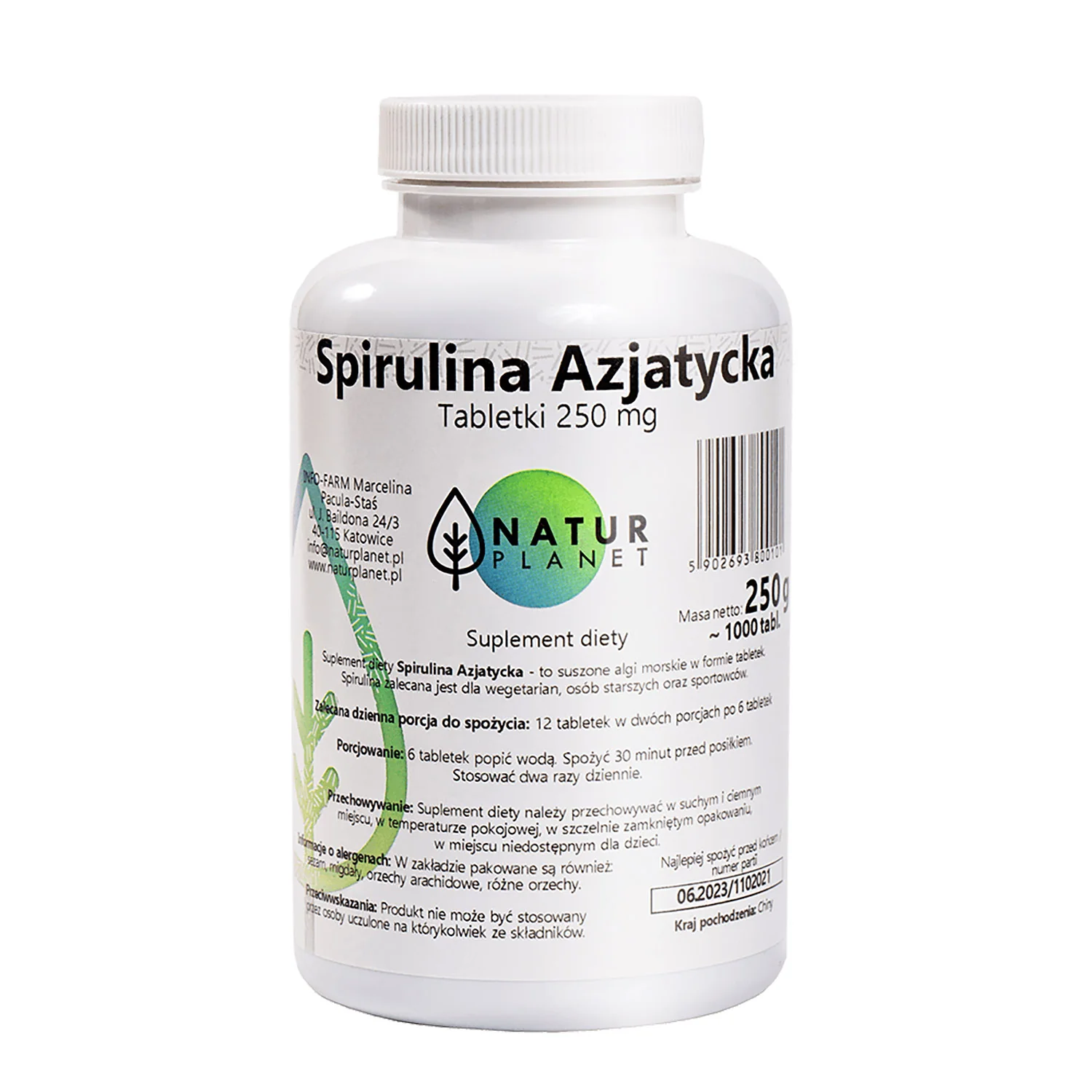 Natur Planet Spirulina Azjatycka tabletki, 1000 tabletek