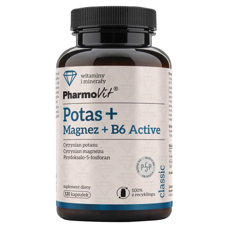 Potas + Magnez + B6 Active Pharmovit, suplement diety, 120 kapsułek