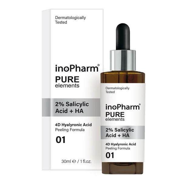 inoPharm Pure Elements, peeling do twarzy z 2% kwasem salicylowym i kwasem hialuronowym, 30 ml