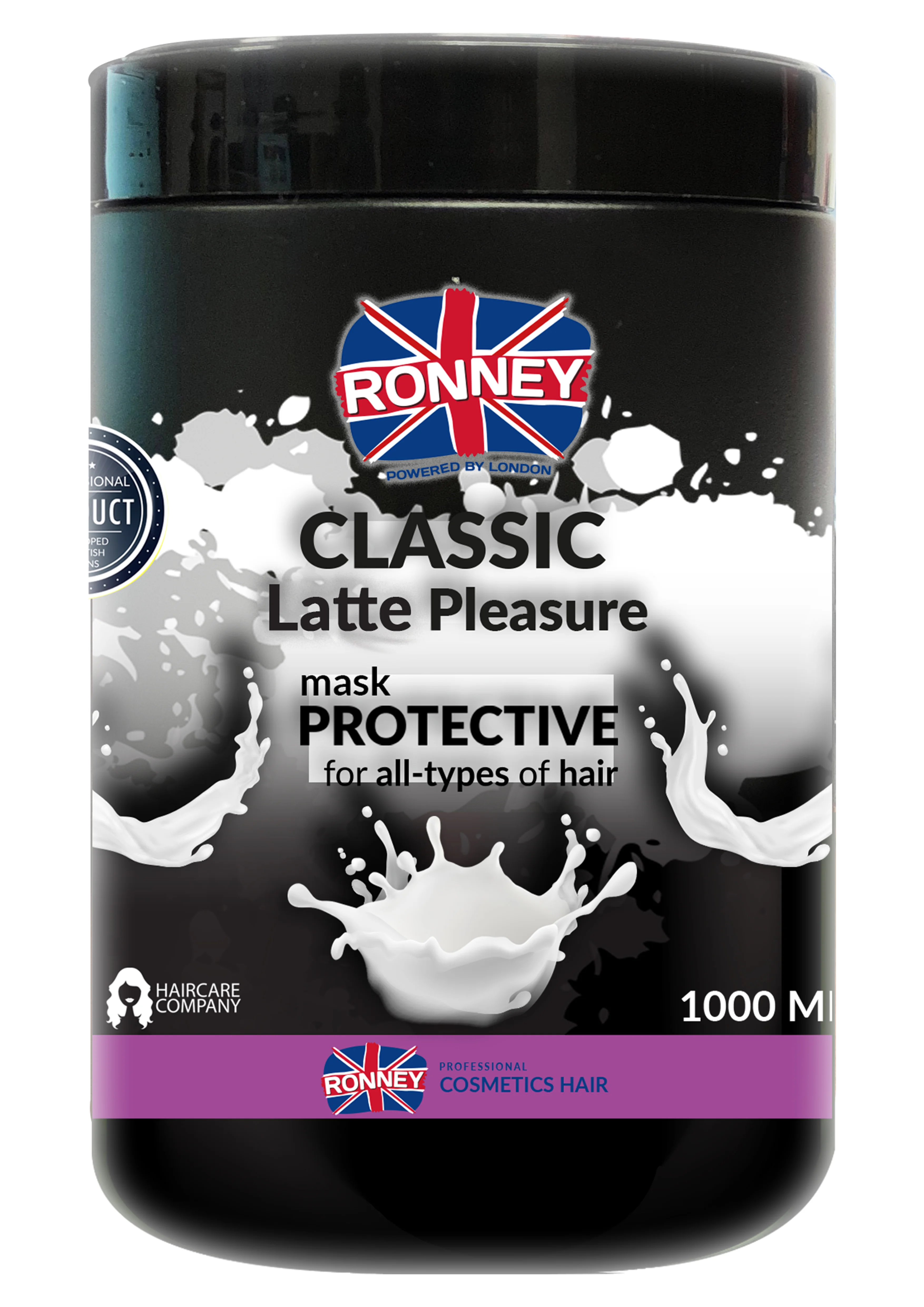 RONNEY Professional Mask Classic Latte Pleasure Protective, Maska ochronna do każdego rodzaju włosów, 1000 ml