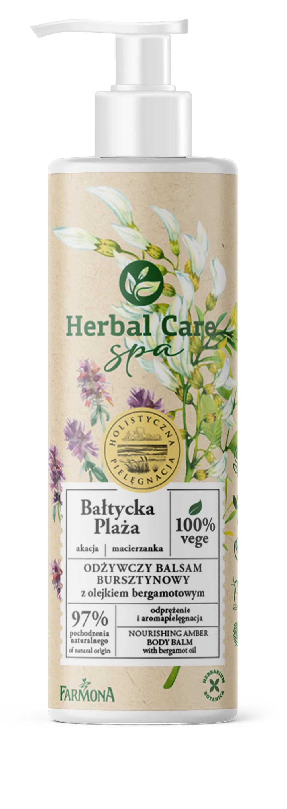 Herbal Care SPA Bałtycka Plaża, odżywczy balsam bursztynowy z olejkiem bergamotowym, 400 ml