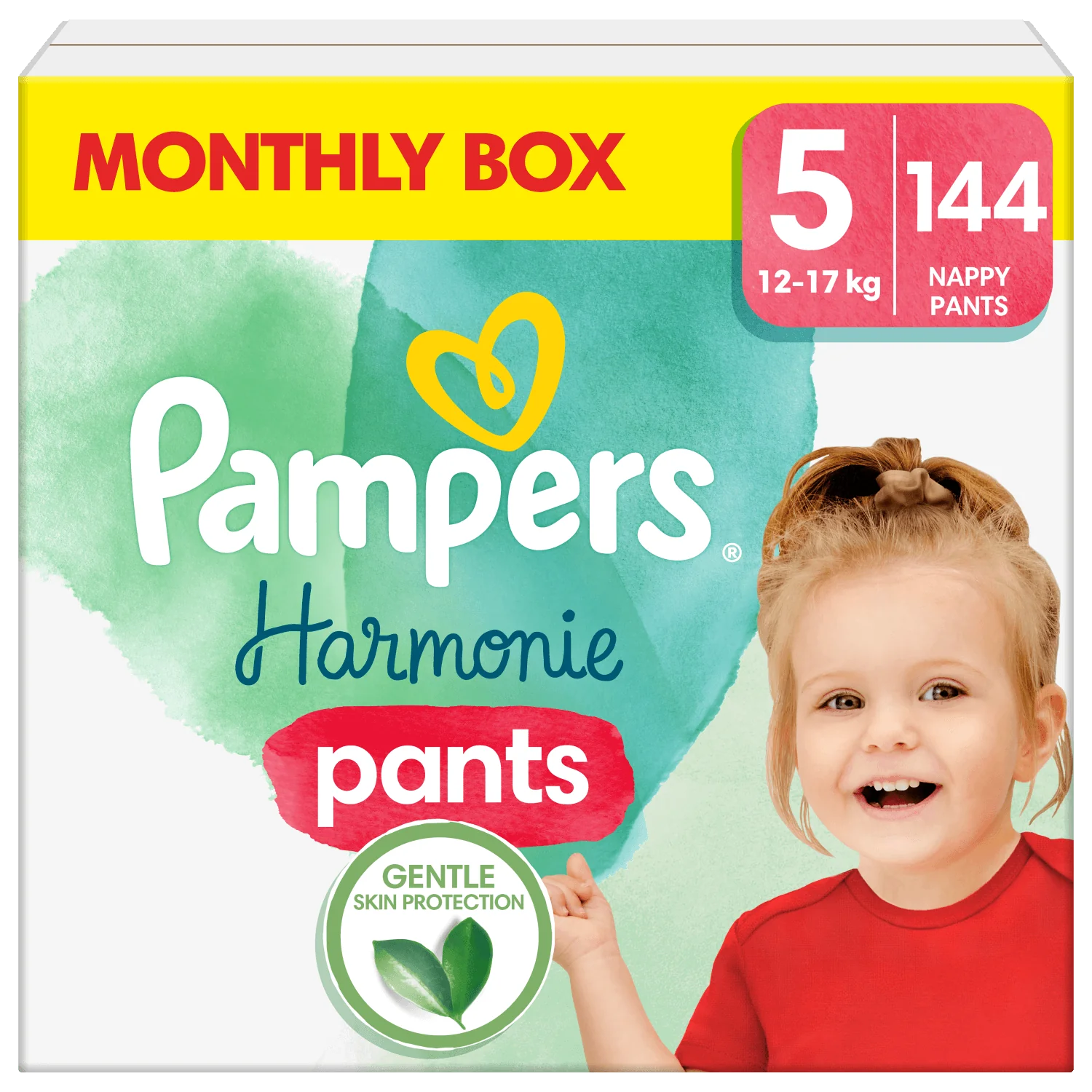 Pampers Harmonie Baby, Pieluchomajtki, rozmiar 5 (12kg-17kg), 144 sztuki