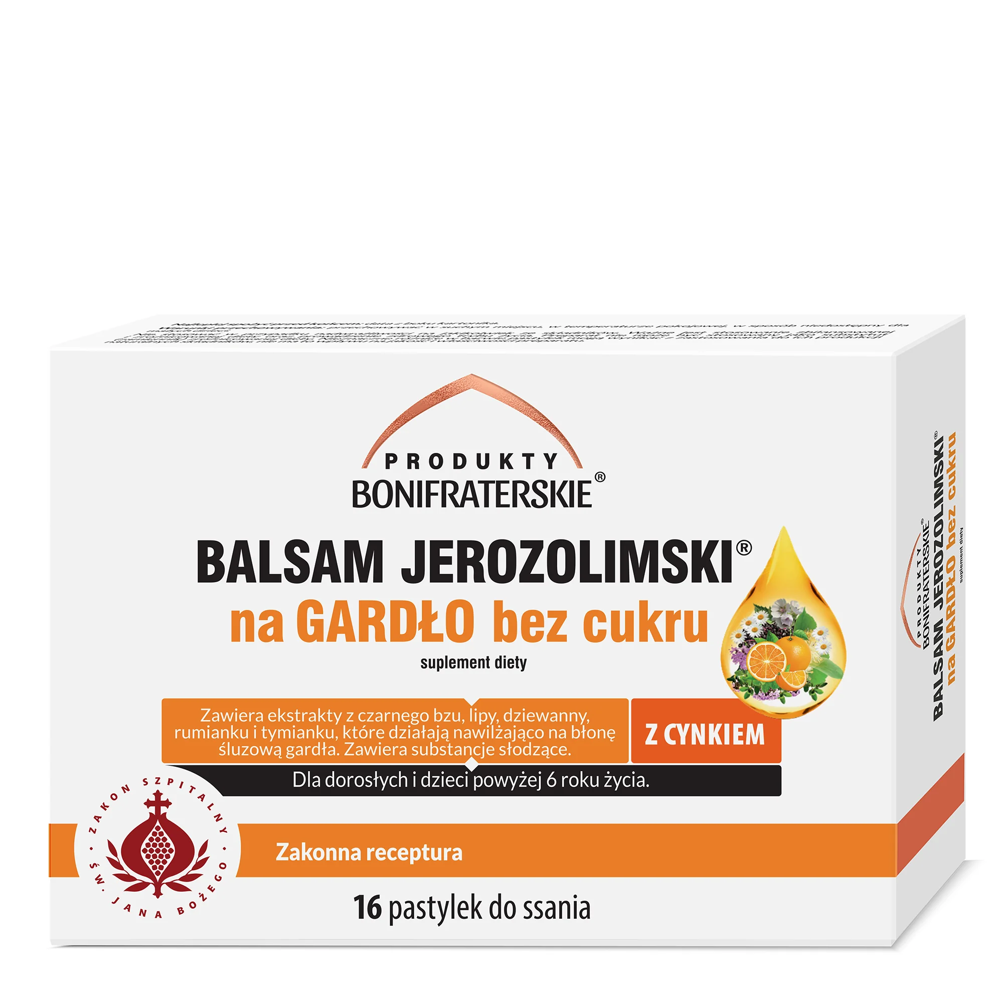 Produkty bonifraterskie balsam Jerozolimski® na gardło bez cukru, 16 pastylek do ssania