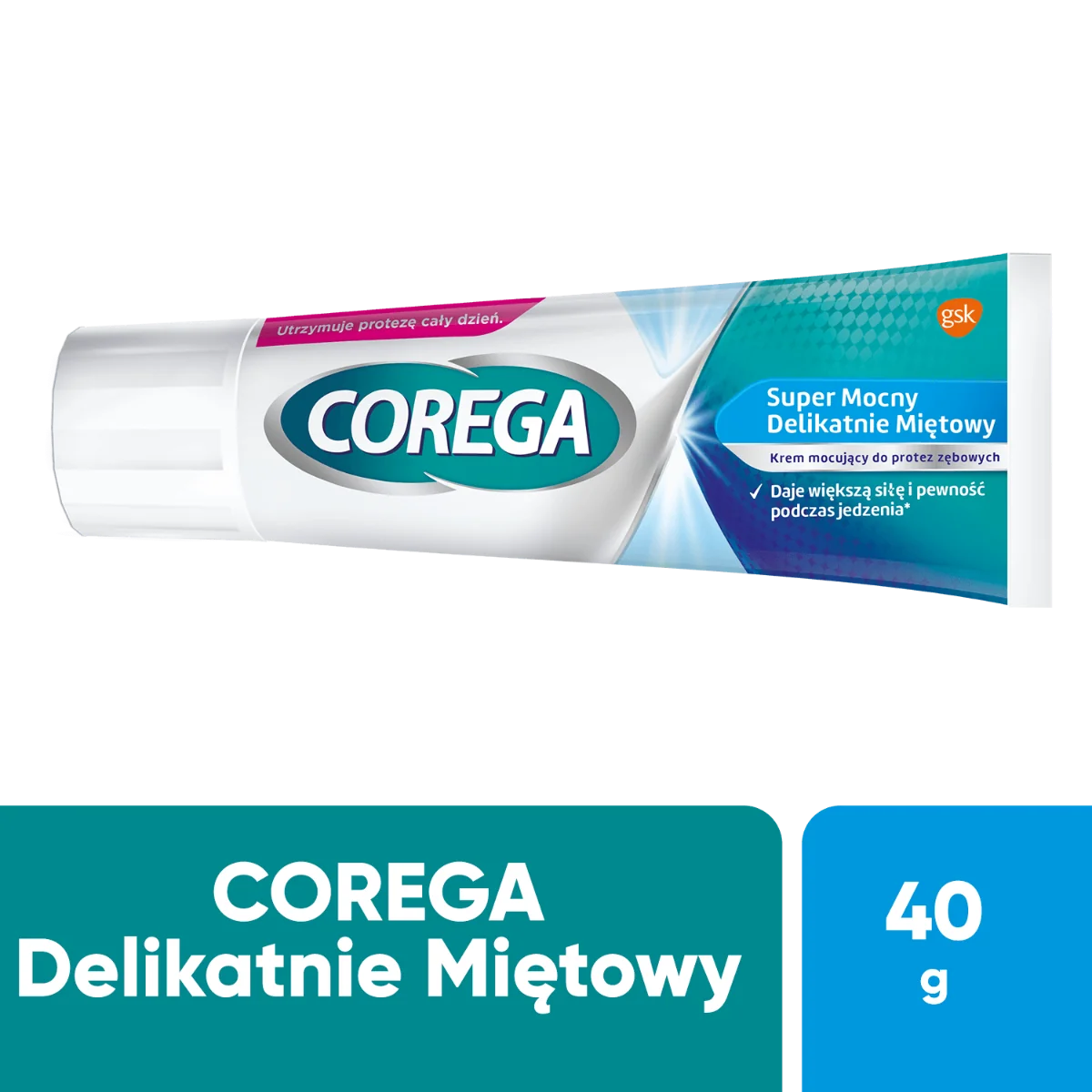 Corega, krem mocujący do protez zębowych, super mocny, delikatnie miętowy 40g