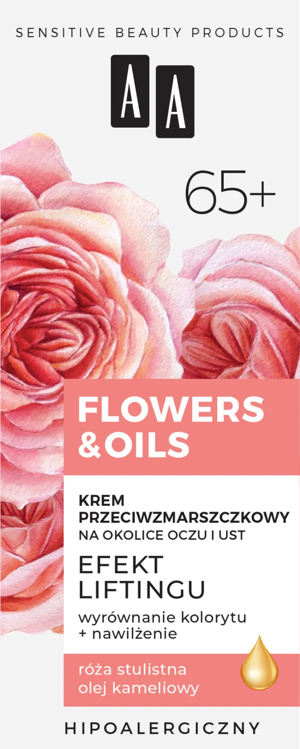 AA FLOWERS & OILS 65+, krem przeciwzmarszczkowy na okolice oczu i ust, 15 ml, 200 ml