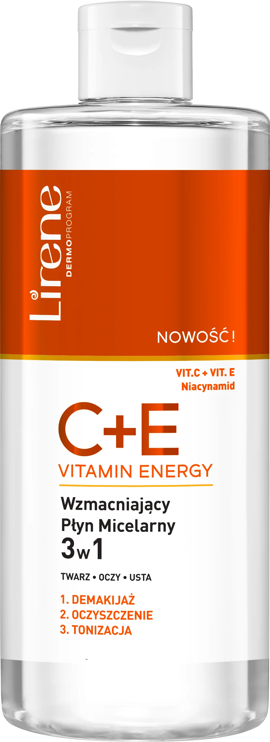 Lirene C+E VITAMIN ENERGY, wzmacniający płyn micelarny 3 w 1, 400 ml