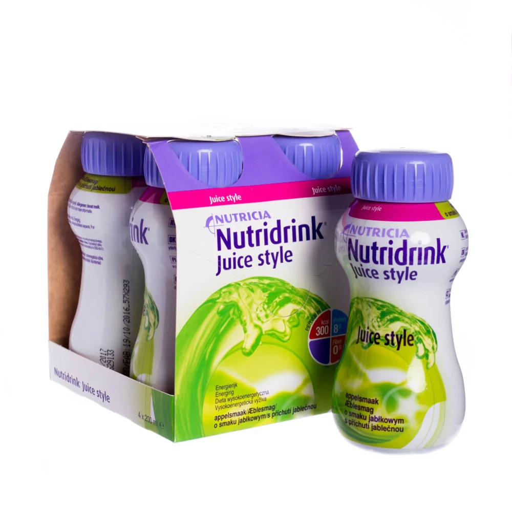 Nutridrink Juice style, preparat odżywczy o smaku jabłkowym, 4 x 200 ml