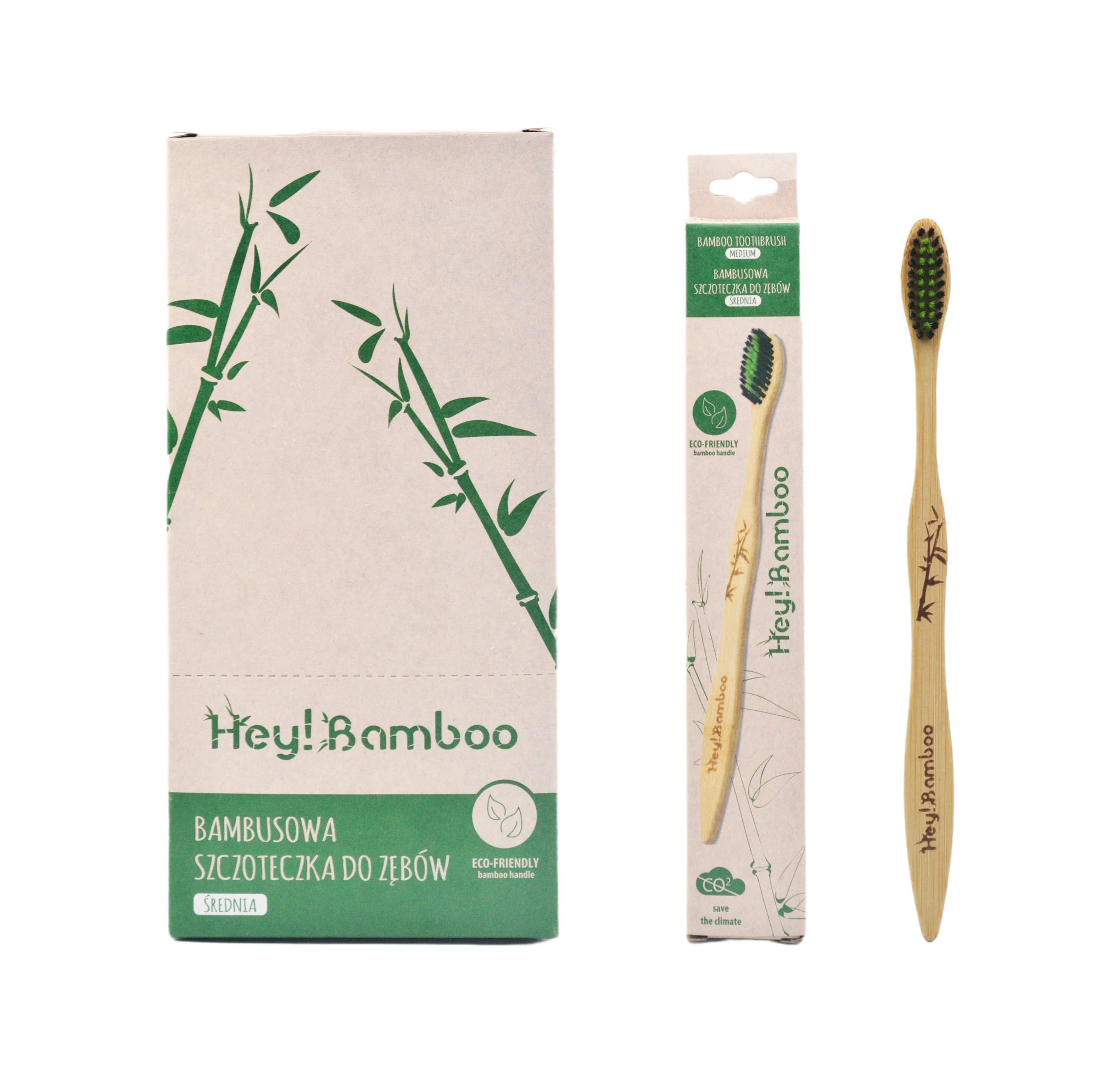 Hey! Bamboo, bambusowa szczoteczka do zębów średnia (medium), 1 szt.