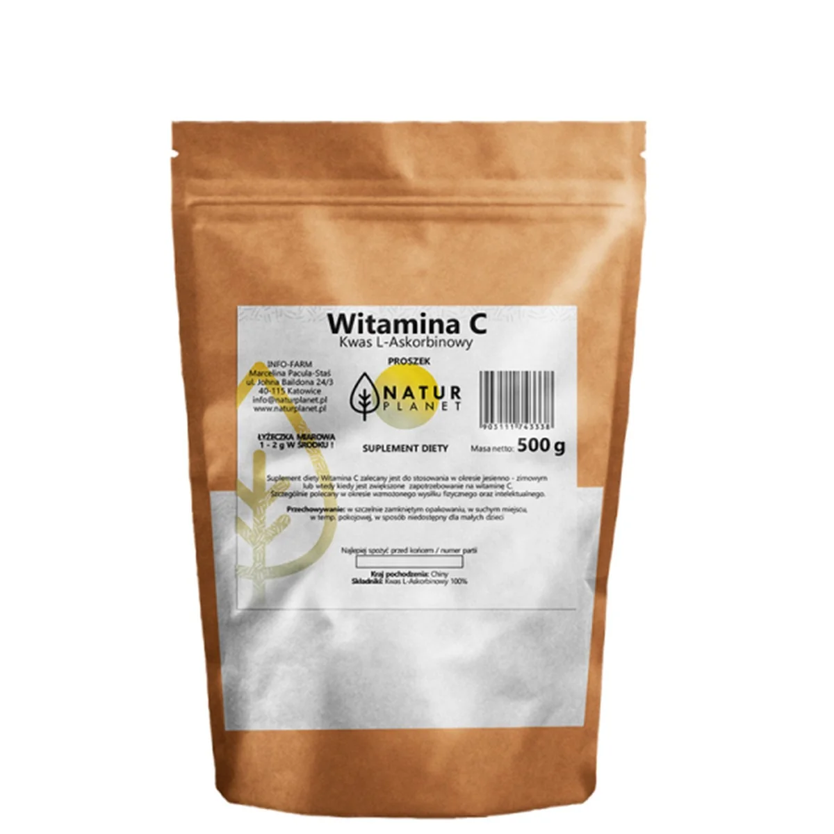 Natur Planet Kwas L-Askorbinowy, witamina C proszek, 500 g