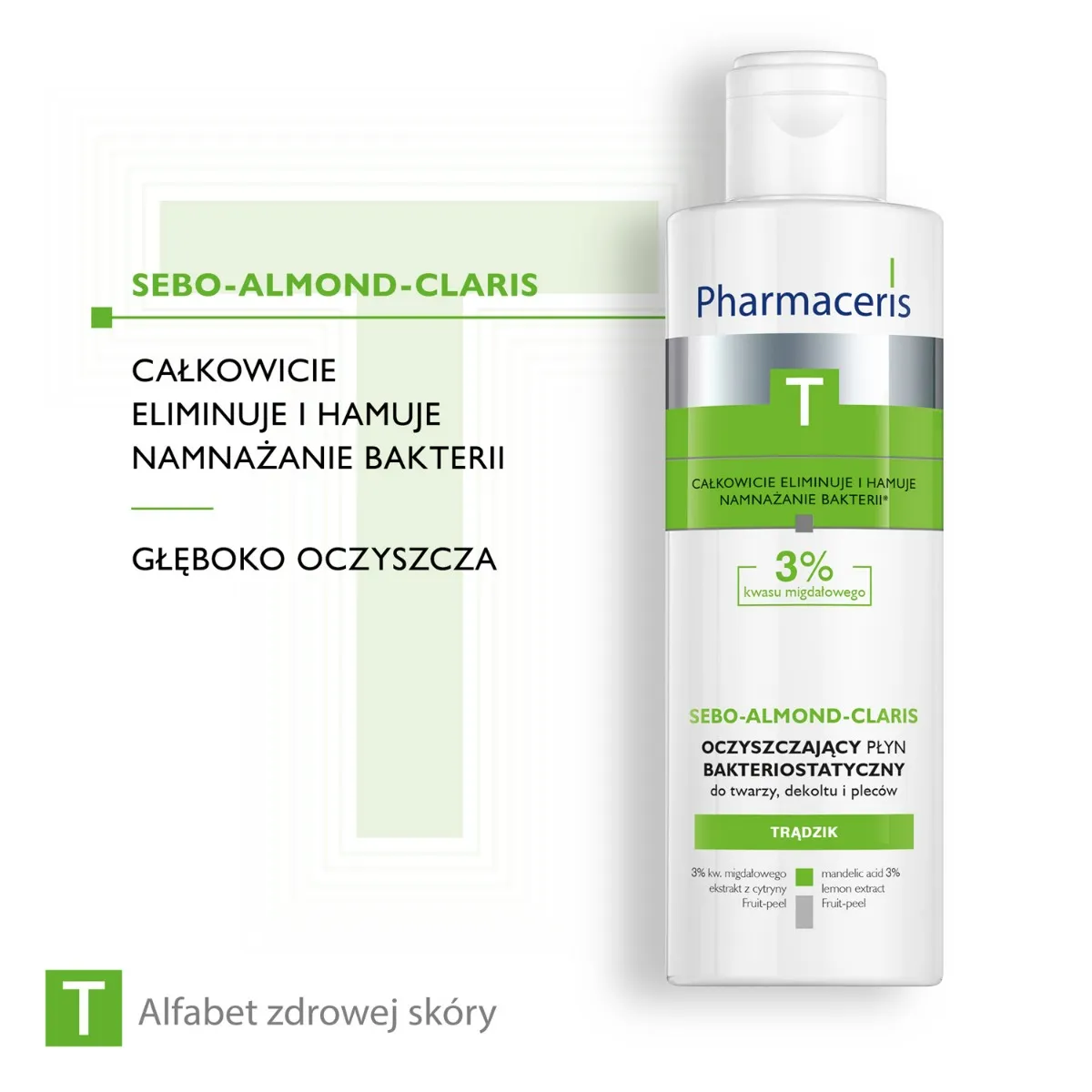 Pharmaceris T Sebo-Almond-Claris, oczyszczający płyn bakteriostatyczny, 190 ml 