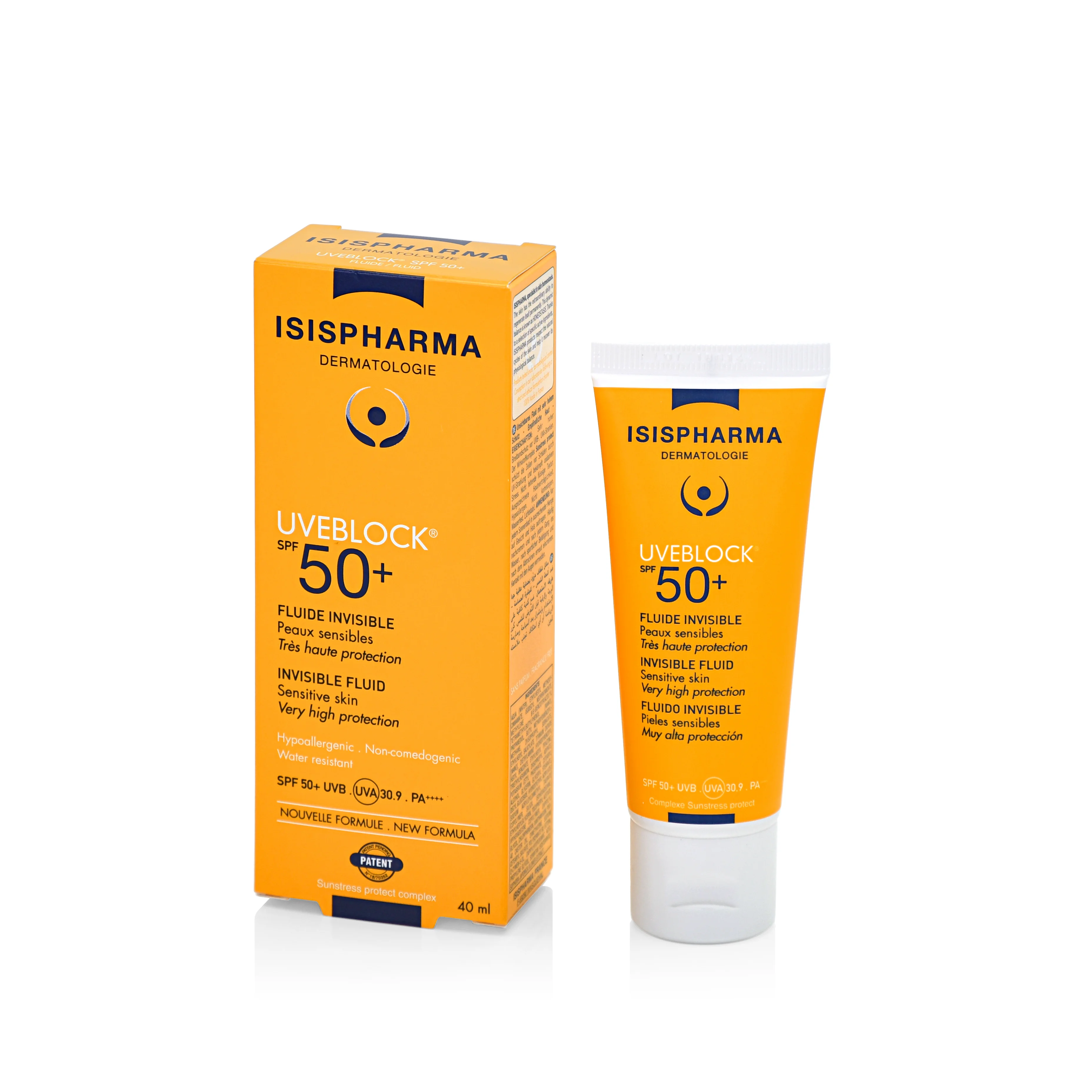 Isispharma Uveblock, Fluid z filtrem UVA/UVB bezbarwny, SPF 50+, 40 ml