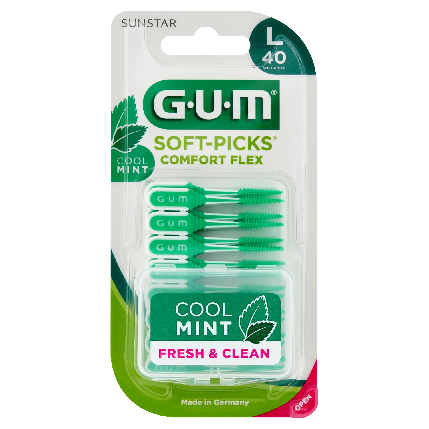 SUNSTAR GUM Soft-Picks Comfort Flex Cool Mint, silikonowe czyściki międzyzębowe duże (L), 40 szt.