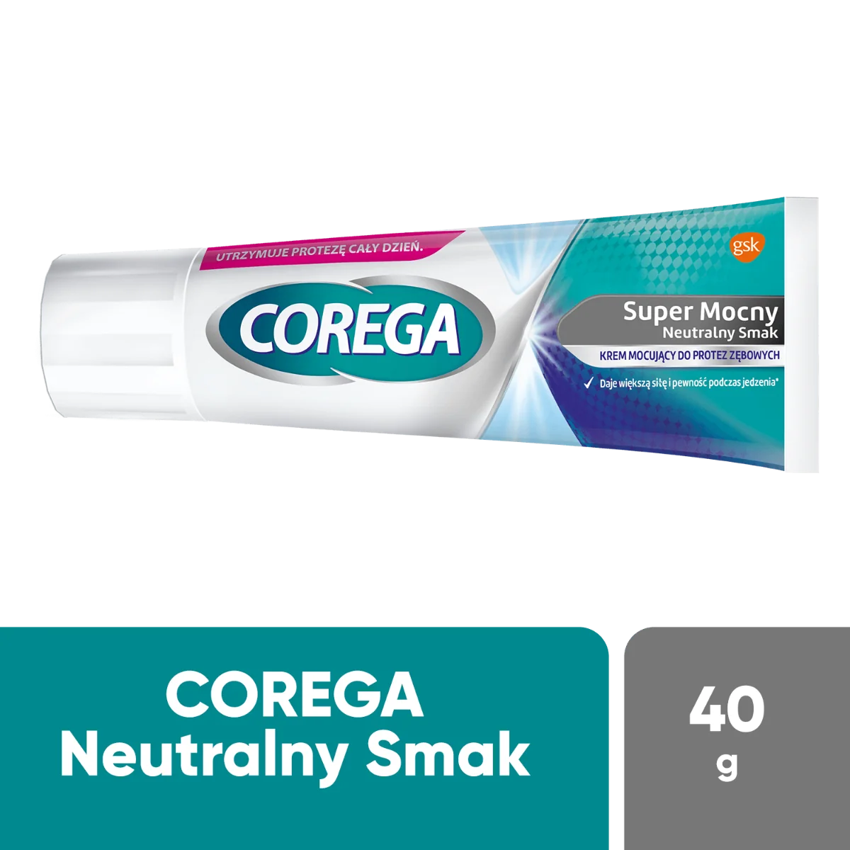 Corega, krem mocujący do protez zębowych, super mocny, neutralny smak, 40 g