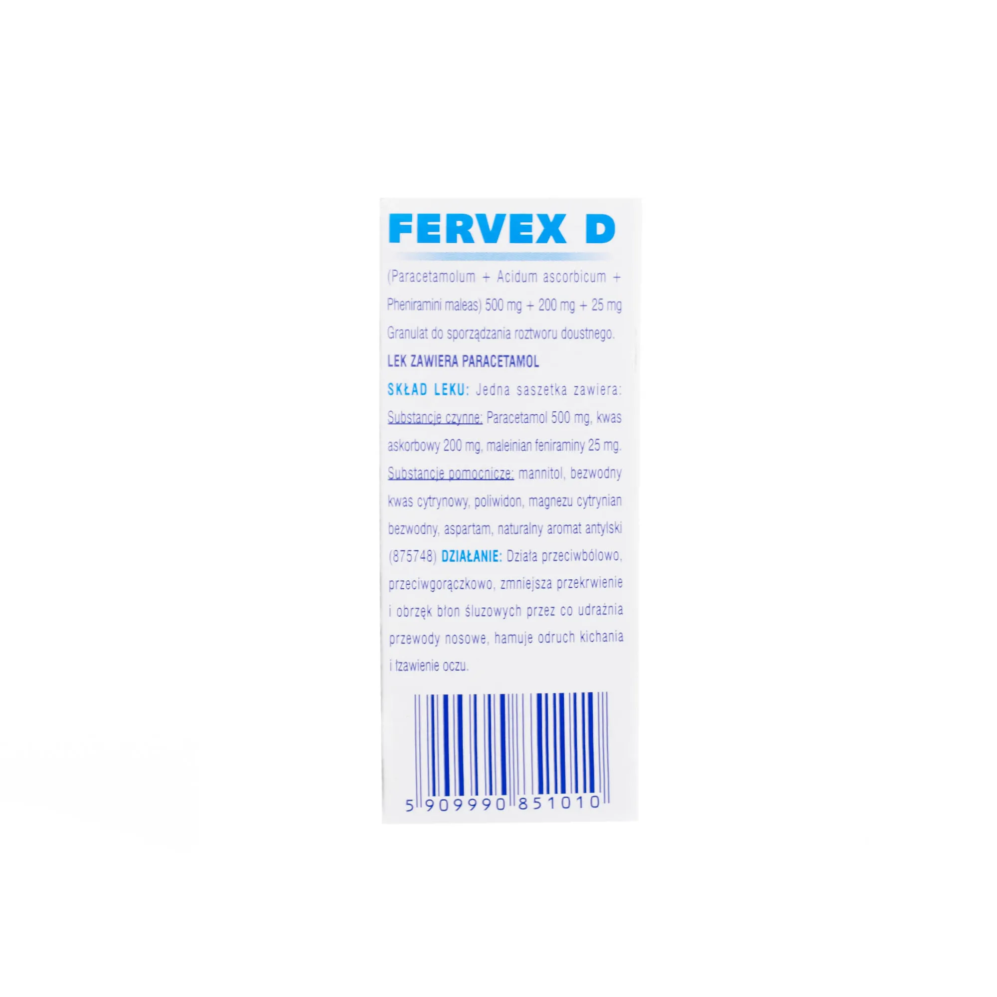 Fervex D, kompleksowy lek na objawy przeziębienia i grypy, 8 saszetek 