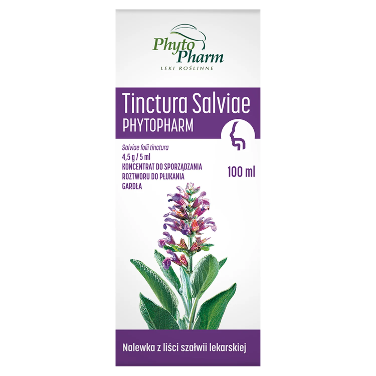 Tinctura Salviae Phytopharm, 4,5 g/5 ml, koncentrat do sporządzania roztworu do płukania gardła,100 ml