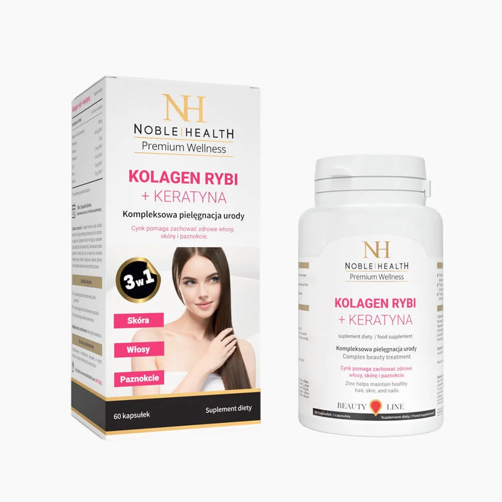 Noble Health Kolagen rybi + Keratyna, suplement diety, 60 kapsułek