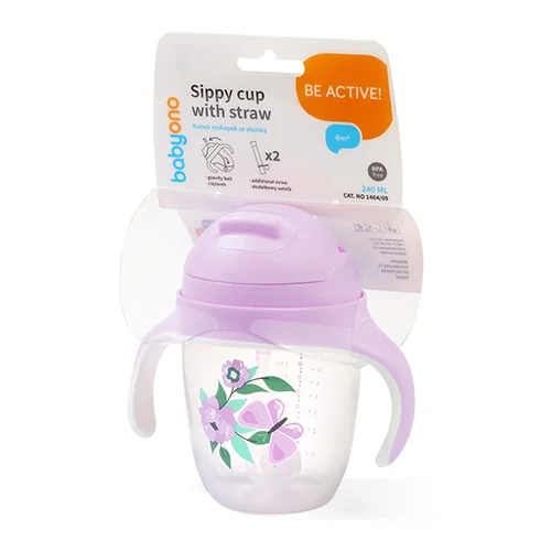 Babyono, kubek niekapek z obciążoną słomką Kwiaty, 240 ml