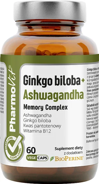 Pharmovit Ginkgo biloba + Ashwagandha, 60 kapsułek