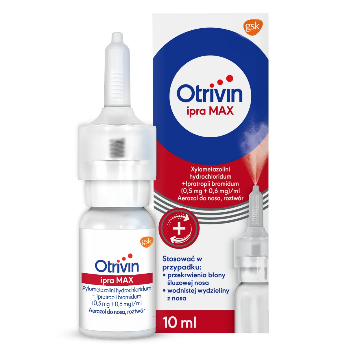 Otrivin ipra Max, 0,5 mg + 0,6 mg/ml, aerozol do nosa, 10 ml 