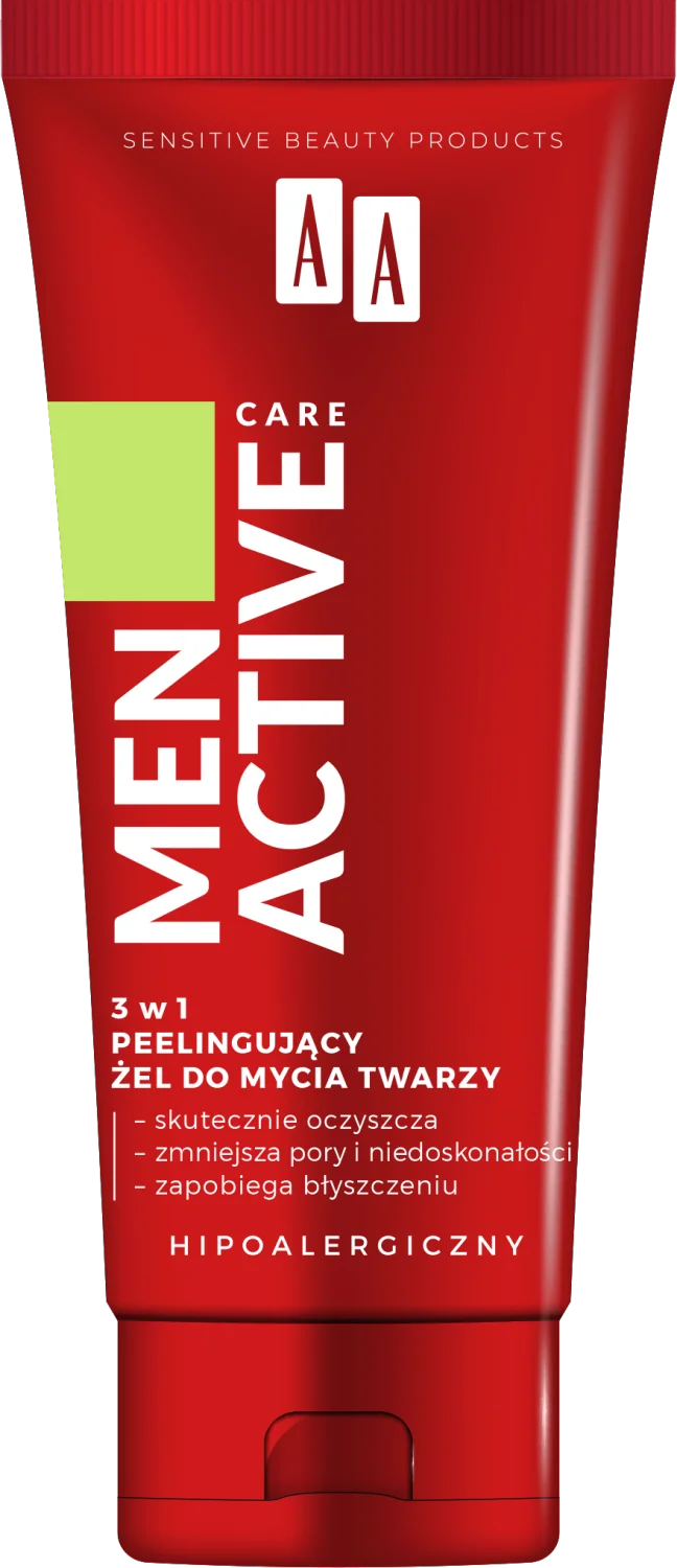 AA MEN Active Care, peelingujący żel do mycia twarzy 3w1, 150ml