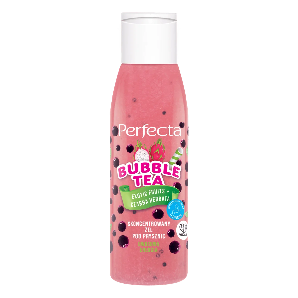 Perfecta Bubble Tea, skoncentrowany żel pod prysznic Exotic Fruits + Czarna herbata, 100 ml