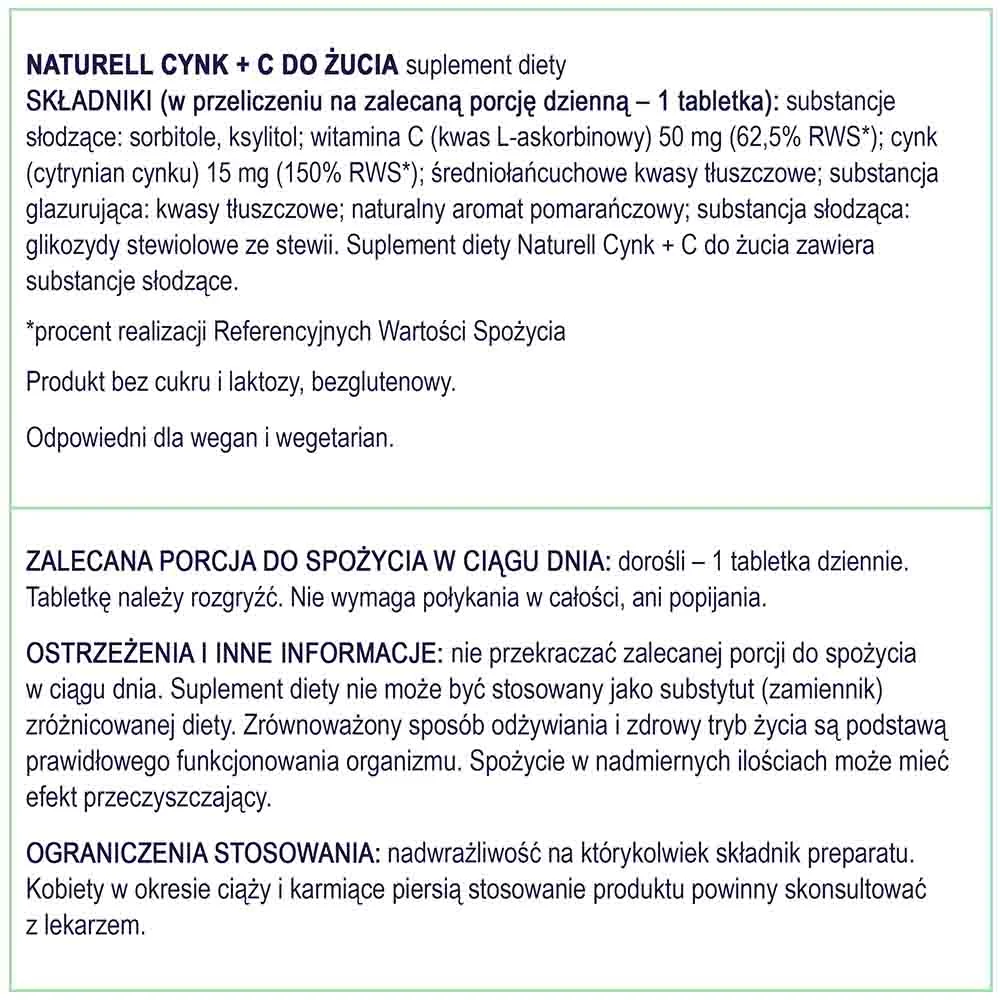 Naturell cynk organiczny + witamina C 120 tabletek do żucia