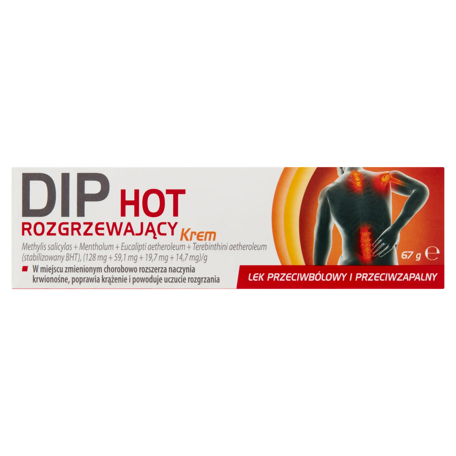 Dip Hot - rozgrzewający krem stosowany objawowo w bólach mięśniowych i stawowych, 67 g