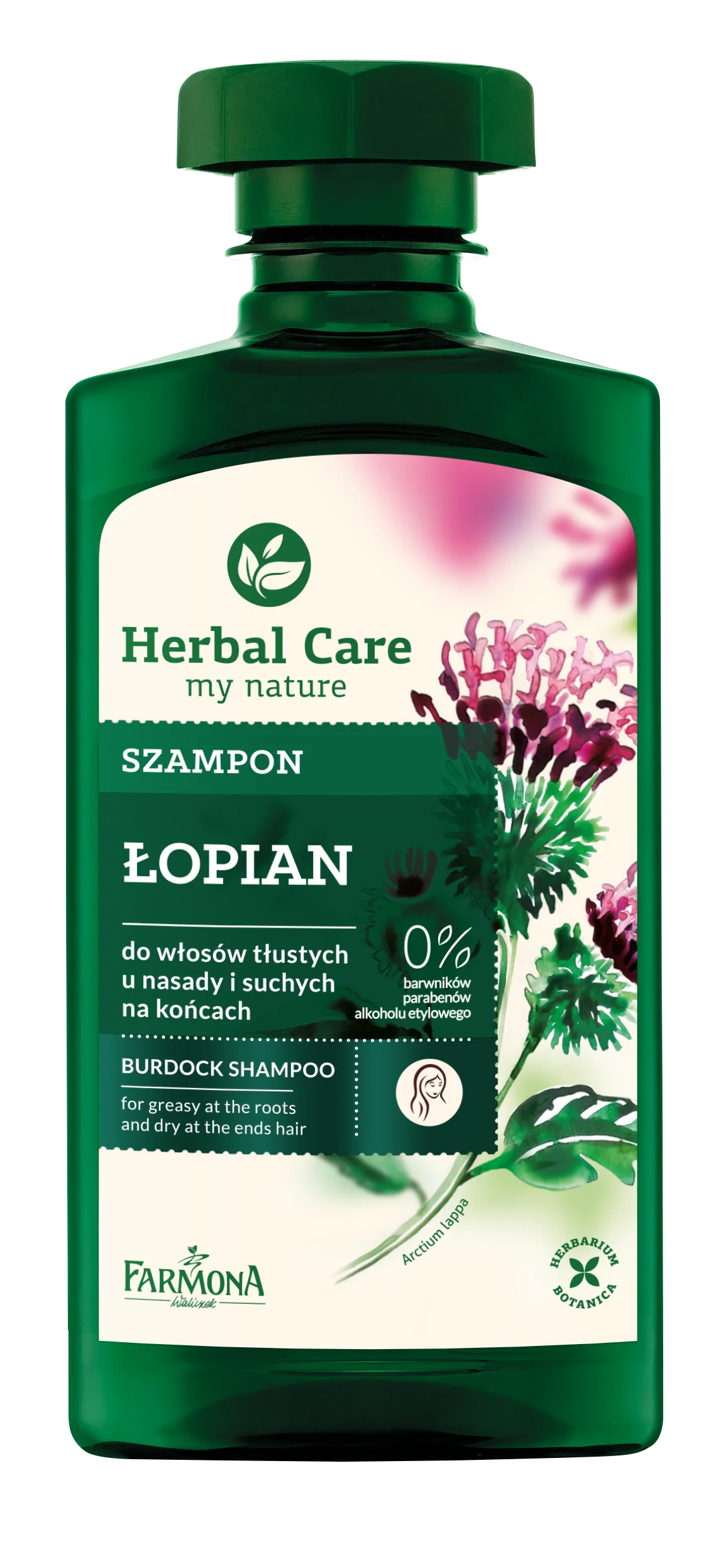 Herbal Care szampon do włosów tłustych u nasady i suchych na końcach Łopian, 330 ml