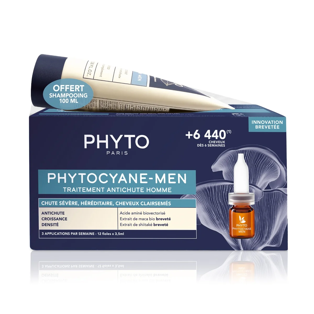 PHYTO PHYTOCYANE-MEN, zestaw dla mężczyzn ampułki i szampon, 12 x 3,5 ml + 100 ml