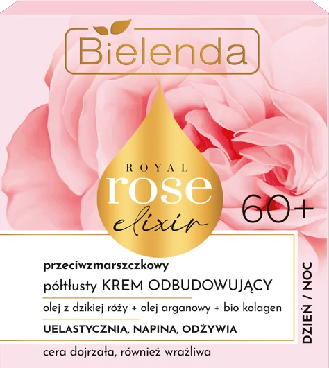 Bielenda Royal Rose przeciwzmarszczkowy półtłusty krem odbudowujący 60+, dzień/ noc, 50 ml