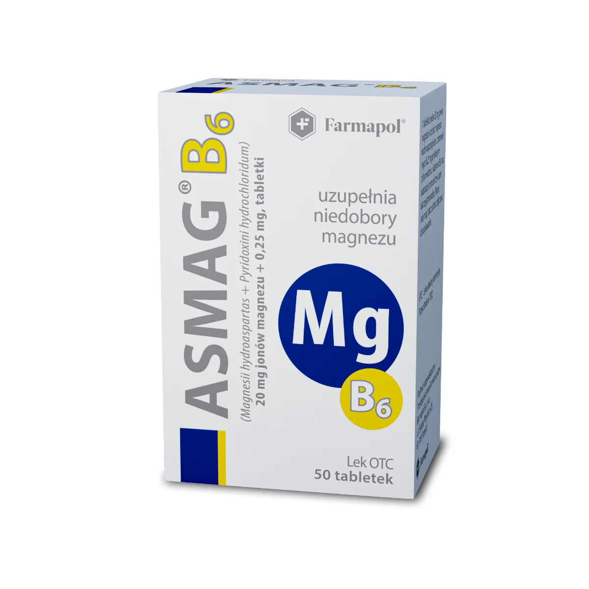 Asmag B ( Magnesii hydroaspartas 20 mg + Pyridoxini hydrochloridum 0,25 mg ) 50 tabletek